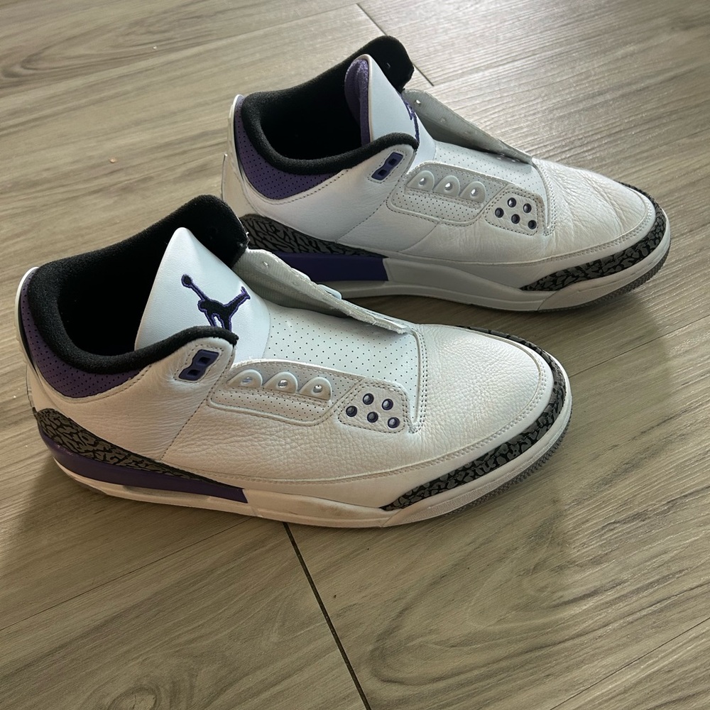 Air Jordan 3 Retro Men's White and Purple Sneakers
